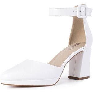 IDIFU White Ankle Strap Block Heels